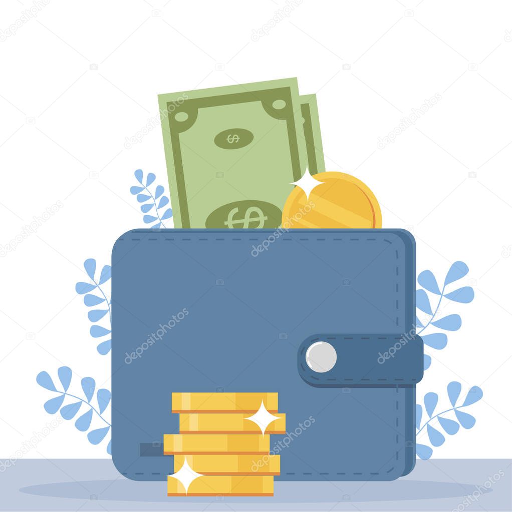 Online money concept. Wallet with coins and bills in the smartphone screen. Cashback. Online rewards and income. Flat vector illustration