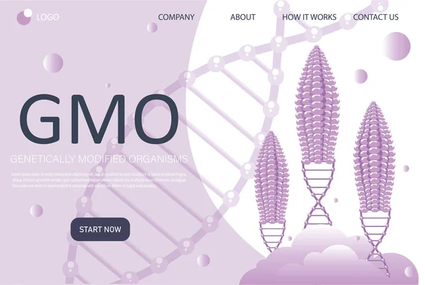 Genetisk Ingenjörskonst Landningssida Platt Stil Genetiskt Modifierade Livsmedel Livsmedelstillsatser Dna — Stock vektor