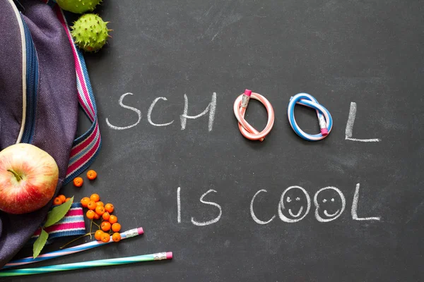 Back to school concept witch chalkboard and supplies — Stock Photo, Image