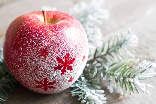 Zasněžené Vánoce apple s konceptem strom abstraktní pozadí — Stock fotografie