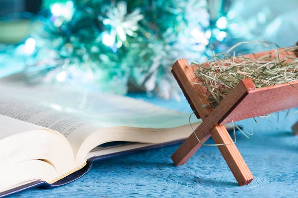 Bibelkrippe Und Heimatszene Abstraktes Weihnachtliches Hintergrundkonzept — Stockfoto