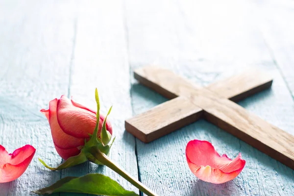 Cross and rose abstract easter religion concept background