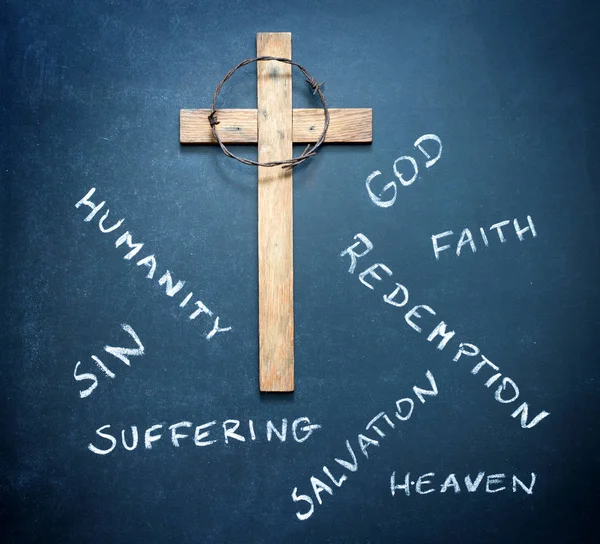 Easter Cross Words Blackboard Abstract Religion Concept — Stock Photo, Image