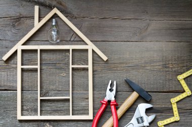 Ev tadilat inşaat ve geliştirme DIY araçları kavramı arka plan