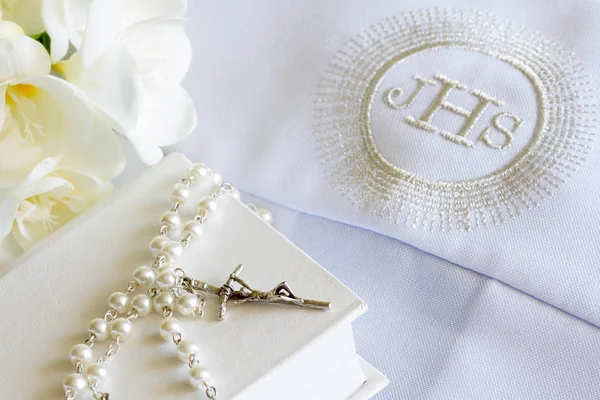 First Holy Communion Accessories White Background — Stock Photo, Image