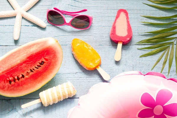 Summer Abstract Banner Travel Vacation Background Ice Cream Watermelon — Stock Photo, Image