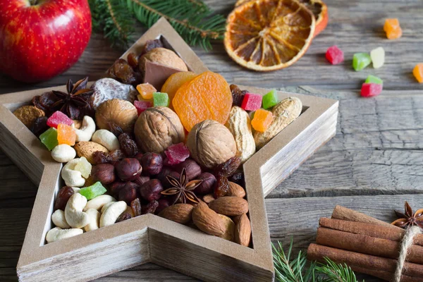 Nozes Frutas Secas Misturam Para Natal — Fotografia de Stock