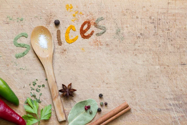 Spice Text Made Spice Mix Spoon — Stock Photo, Image