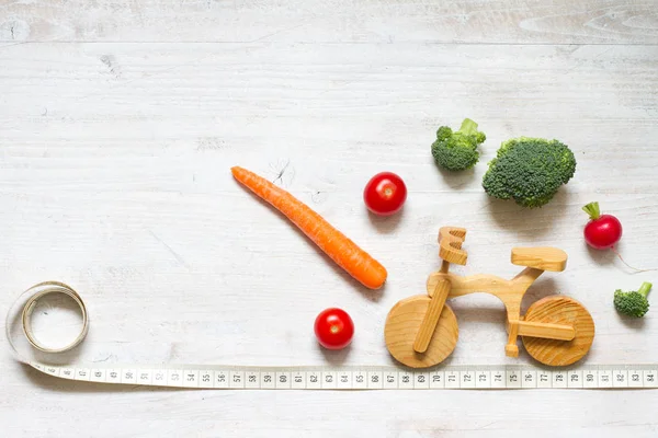 Estilo Vida Saudável Comida Vegetariana Bicicleta Dieta Abstrata Conceito Esporte — Fotografia de Stock