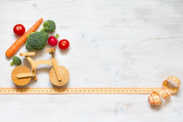 Estilo Vida Saudável Comida Vegetariana Bicicleta Dieta Abstrata Conceito Esporte — Fotografia de Stock