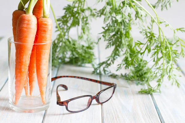 Carrot Vitamin Eyeglasses Help Your Eyes Medical Concept — Stock Photo, Image