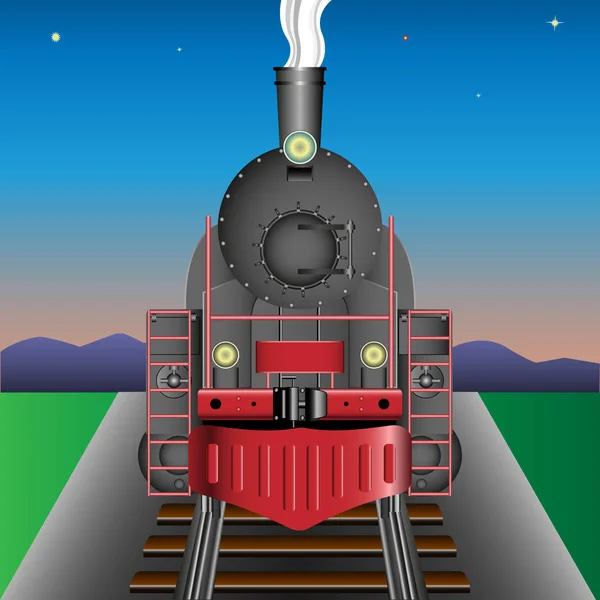 Старий локомотив, залізничний двигун — стоковий вектор