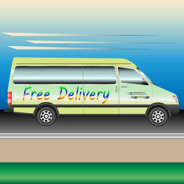 The delivery van speeding on the freeway — Stock Vector