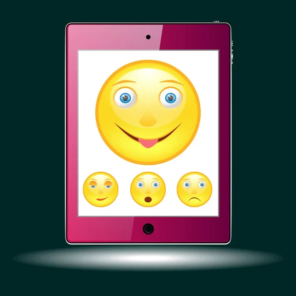 Tableta con imagen de los emoticonos — Vector de stock