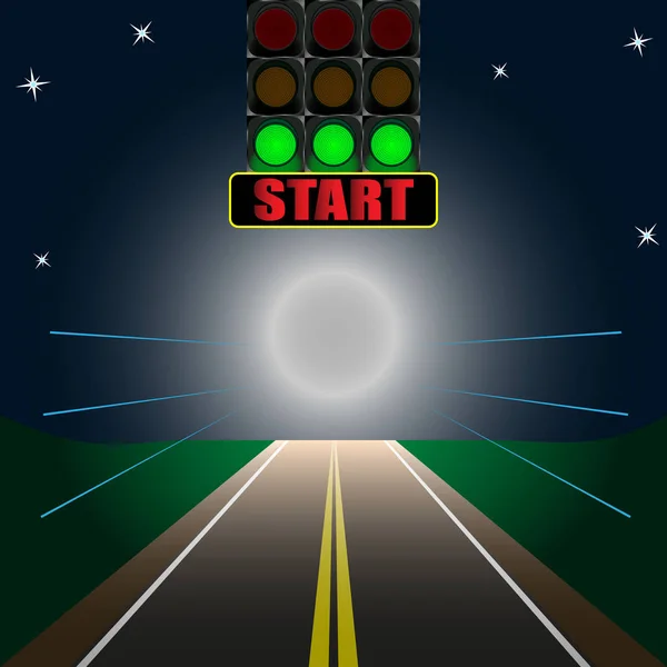 Tableau de bord lumineux commencer sur la route — Image vectorielle