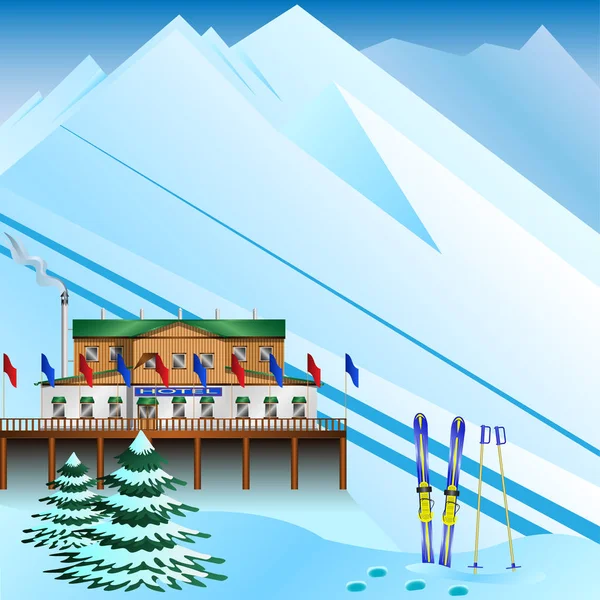 Ośrodek narciarski położony na tle góry — Wektor stockowy