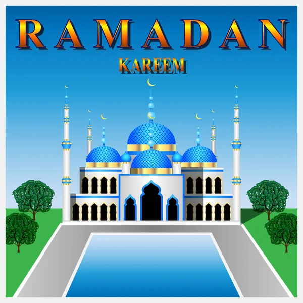 Ramadan Kareem. Moskee tegen de blauwe hemel — Stockvector