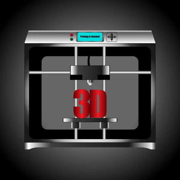 Warna perak pencetak rumah tangga 3D pada latar belakang gelap - Stok Vektor