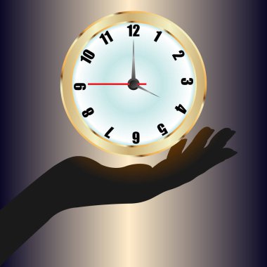 karanlık bir arka plan üzerinde el üzerinde asılı altın bir saat