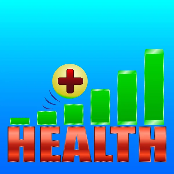 Health level, green rectangles, Bouncing yellow ball, health inscription, red cross — Stock Vector