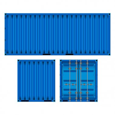 üç tarafı, beyaz arka plan üzerinde izole mavi kapsayıcısının gerçekçi görüntü