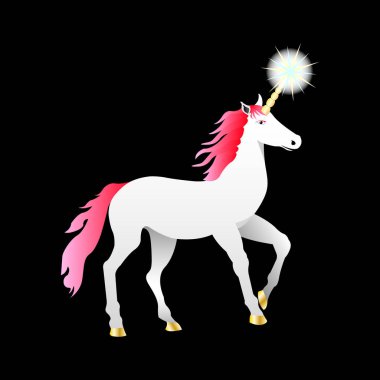 Tek boynuzlu at siyah arka plan üzerine izole