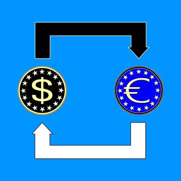 Cambio de divisas símbolos, dólar, signos del euro — Archivo Imágenes Vectoriales