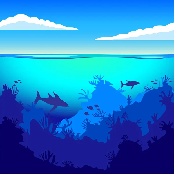 Die Tiefen des Ozeans, auf dem Meeresboden, unter Wasser. flacher Stil — Stockvektor