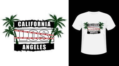 Kaliforniya Los Angeles yazılı tişört. Vektör illüstrasyonu.