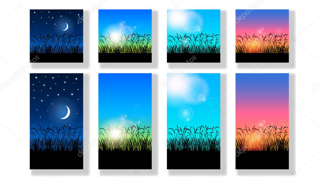 Set realistic beautiful colorful nature landscapes vector