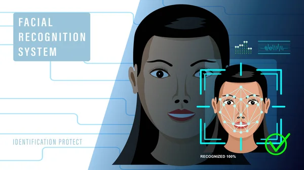 System rozpoznawania twarzy. Ochronę tożsamości. Ilustracja wektora. — Wektor stockowy