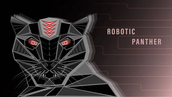 Futurisztikus fej fekete robot párduc fehér piros szemek — Stock Vector