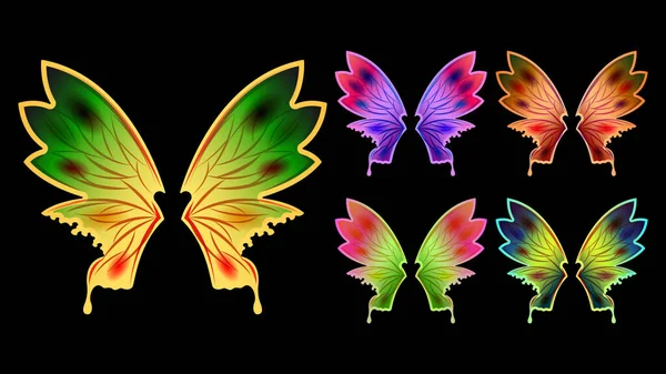 Set different colorful flame gradient butterfly wings — Stock Vector