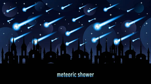 Meteorikus zuhany fényhatás Vízszintes web design banner — Stock Vector