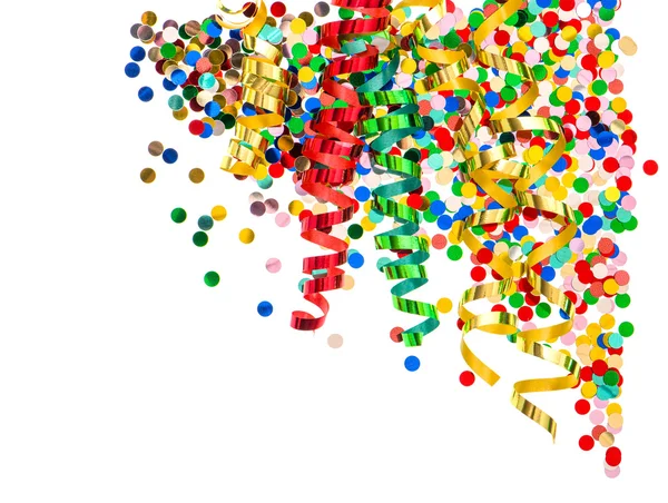 Färgglada streamer och konfetti. Semester dekoration — Stockfoto