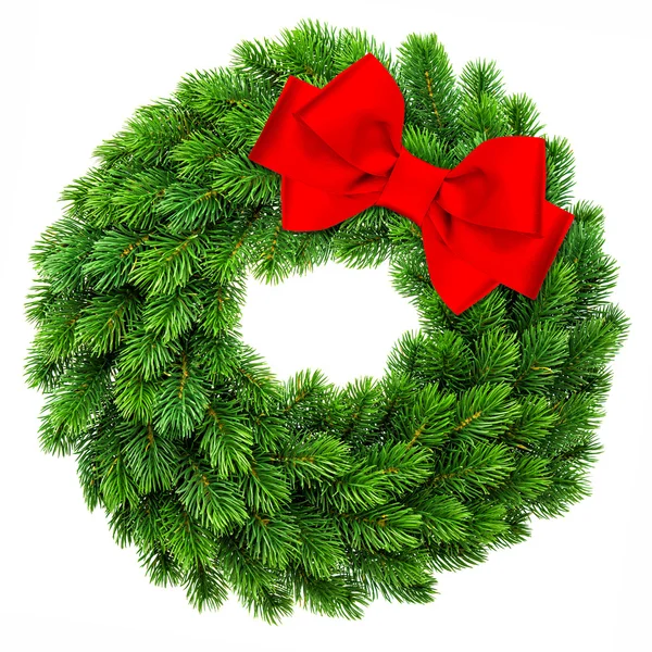 Christmas dekoration krans rött band Bow Merry Xmas — Stockfoto