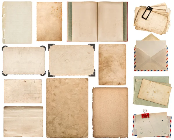 Papierowe książki, koperty, arkusz, ramka na zdjęcia z rogu — Zdjęcie stockowe
