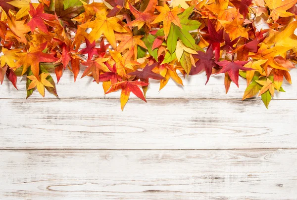 Hojas de otoño sobre fondo de madera —  Fotos de Stock