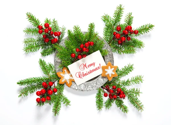 Noel ağacı gingerbread çerezleri tebrik kartı — Stok fotoğraf