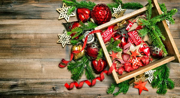 Kerst decoraties speelgoed ornamenten vintage stijl — Stockfoto