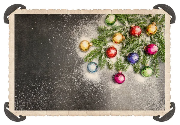レトロなスタイルのクリスマス カード コーナーのビンテージ写真フレーム — ストック写真