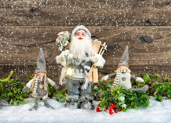 Santa Claus gelukkige jonge geitjes sneeuw kerst decoratie vintage — Stockfoto
