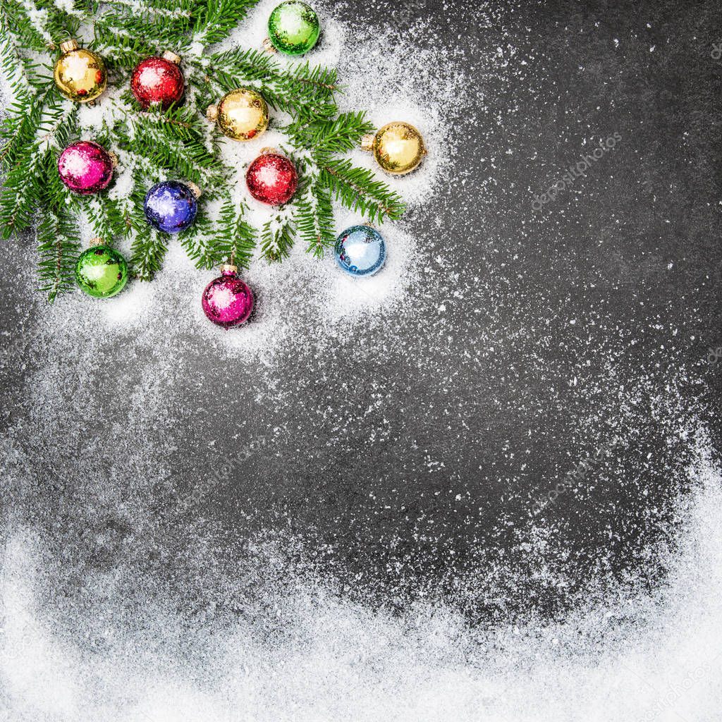 Christmas decorations ornaments Holidays background snow — Stock Photo