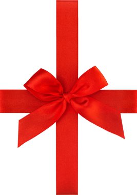 Kırmızı kurdele yay üzerinde izole beyaz tatil hediye paketleri