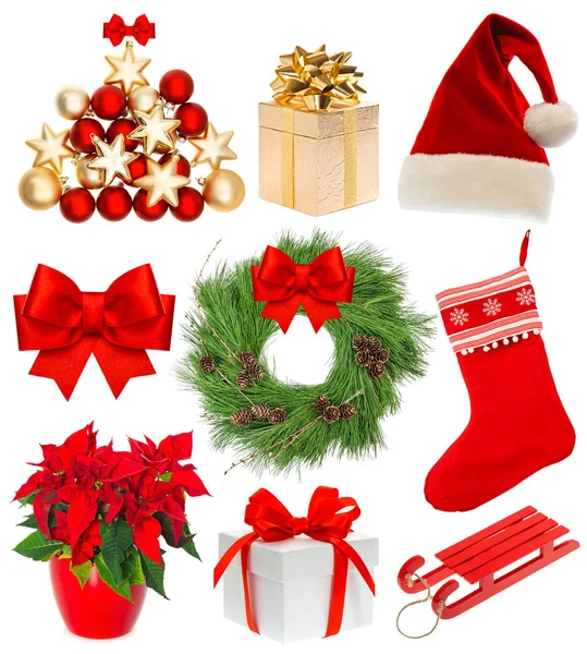 Kerst collectie instellen kous geschenken krans decoratie — Stockfoto