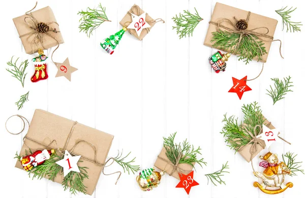 Julkalender jul gåvor ornament dekorationer — Stockfoto