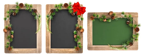 Деревянная рамка и рождественские украшения — стоковое фото