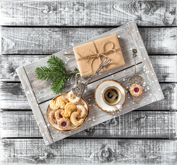 Christmas cookies coffee decorations — Stock Photo, Image