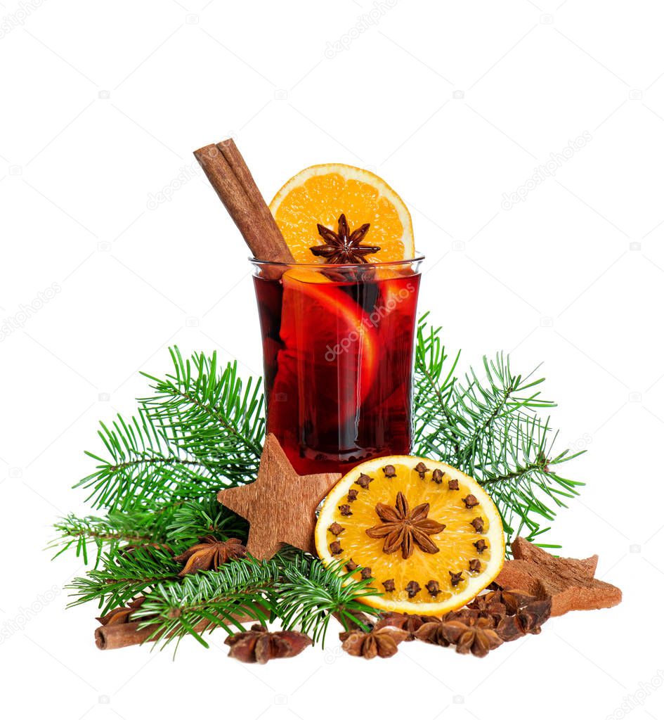 Mulled wine with slice of orange