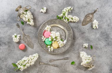 Bademli kurabiye. Yaratıcı yiyecekler arka plan Vintage düz yatıyordu